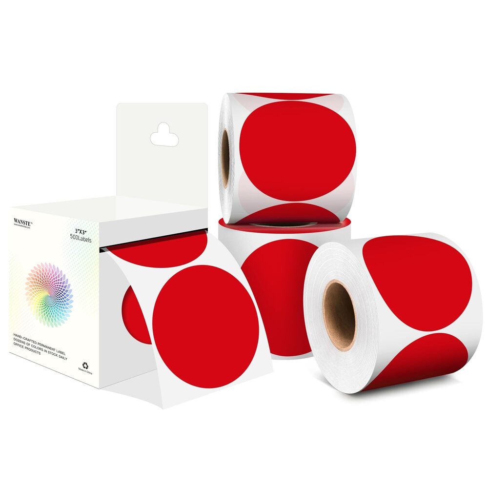 2528 3 Inch Red Dot Stickers,4 Rolls 2000 Pcs,Round Colored Stickers Dots